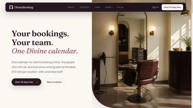 DivineBooking software product marketing website