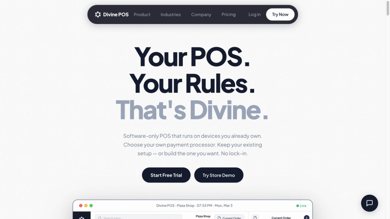 Divine POS website homepage